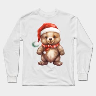 Grizzly Bear in Santa Hat Long Sleeve T-Shirt